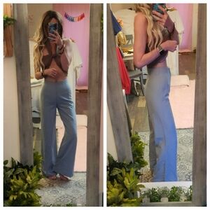 Zara Linen Blend High Waisted Wide Leg Flare Trouser